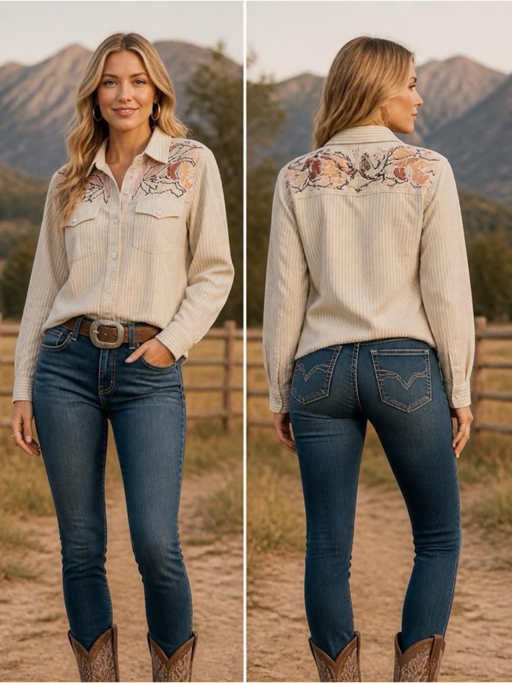 $80 NWT blue b Cream Embroidered Corduroy Fray Edge Western jacket M